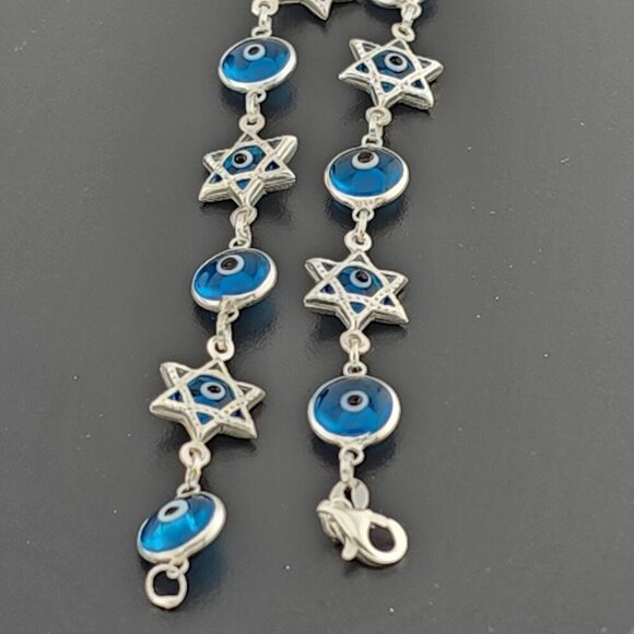 Jewelry - Sterling Silver 925 Multi Round & Star Evil Eye Bracelet – Protection & Style
